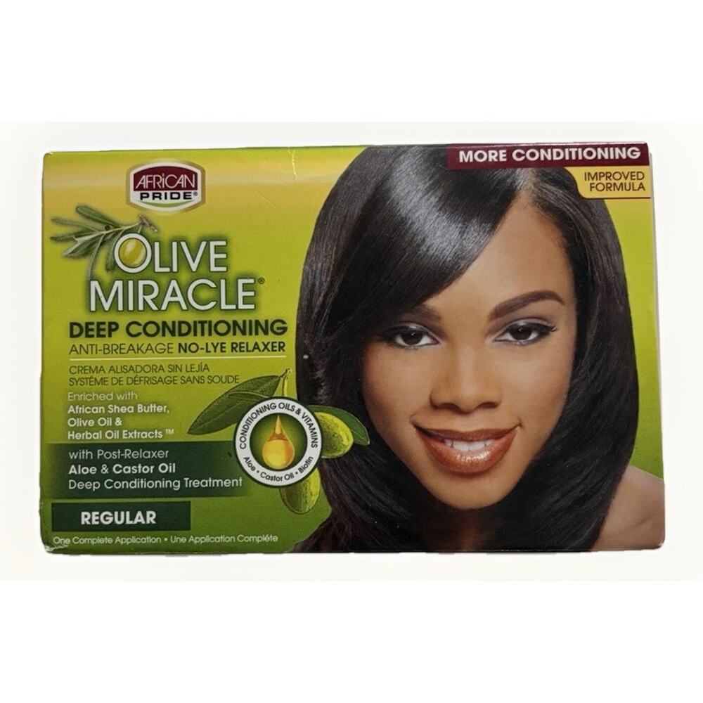 African Pride Olive Miracle No-Lye Relaxer Kit Regular AntiBreakage Conditioning